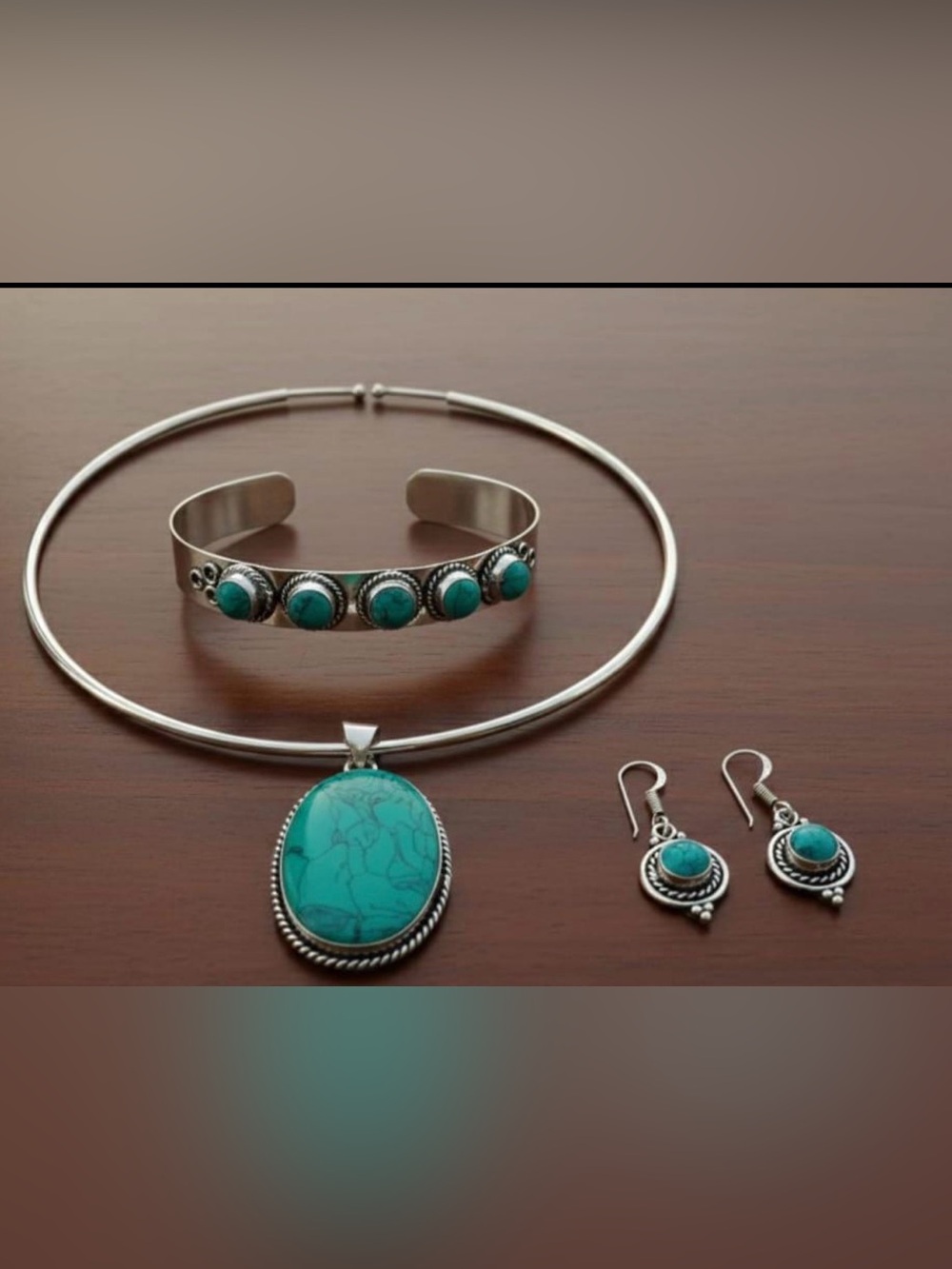 925 Turquoise Stone Silver Necklace, Bracelet & Earring Set and ring gift - Picture 1 of 6